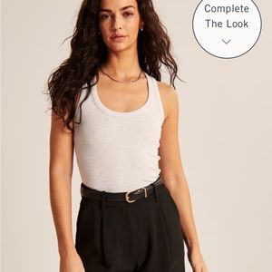 Abercrombie and Fitch Essential Rib Tuckable Scoopneck Tank - Light Gray - Small